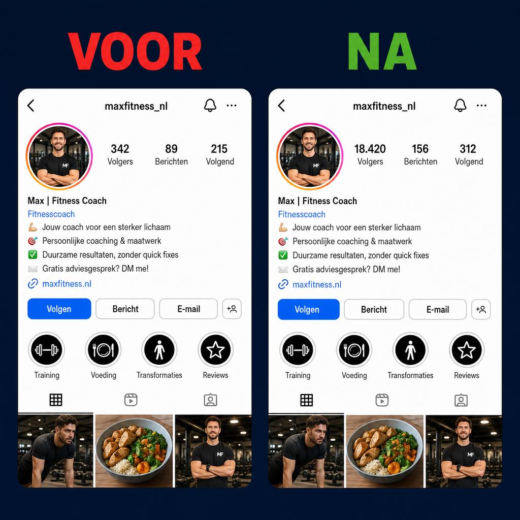Voor en na fitnesscoach: van 342 naar 18.420 volgers